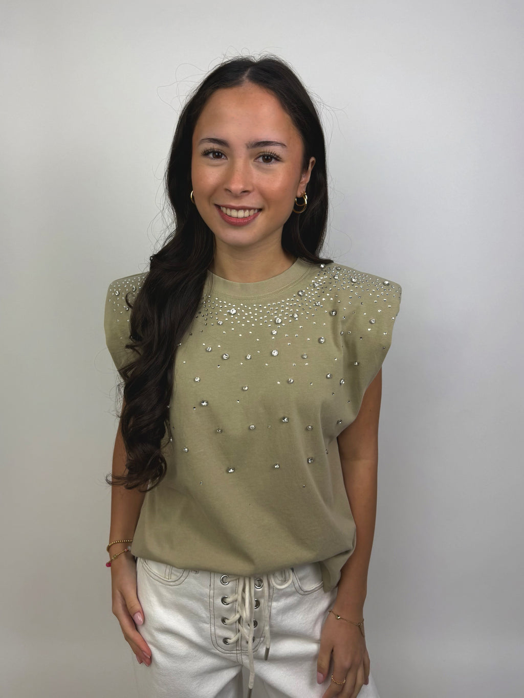 Beige Top met Diamanten