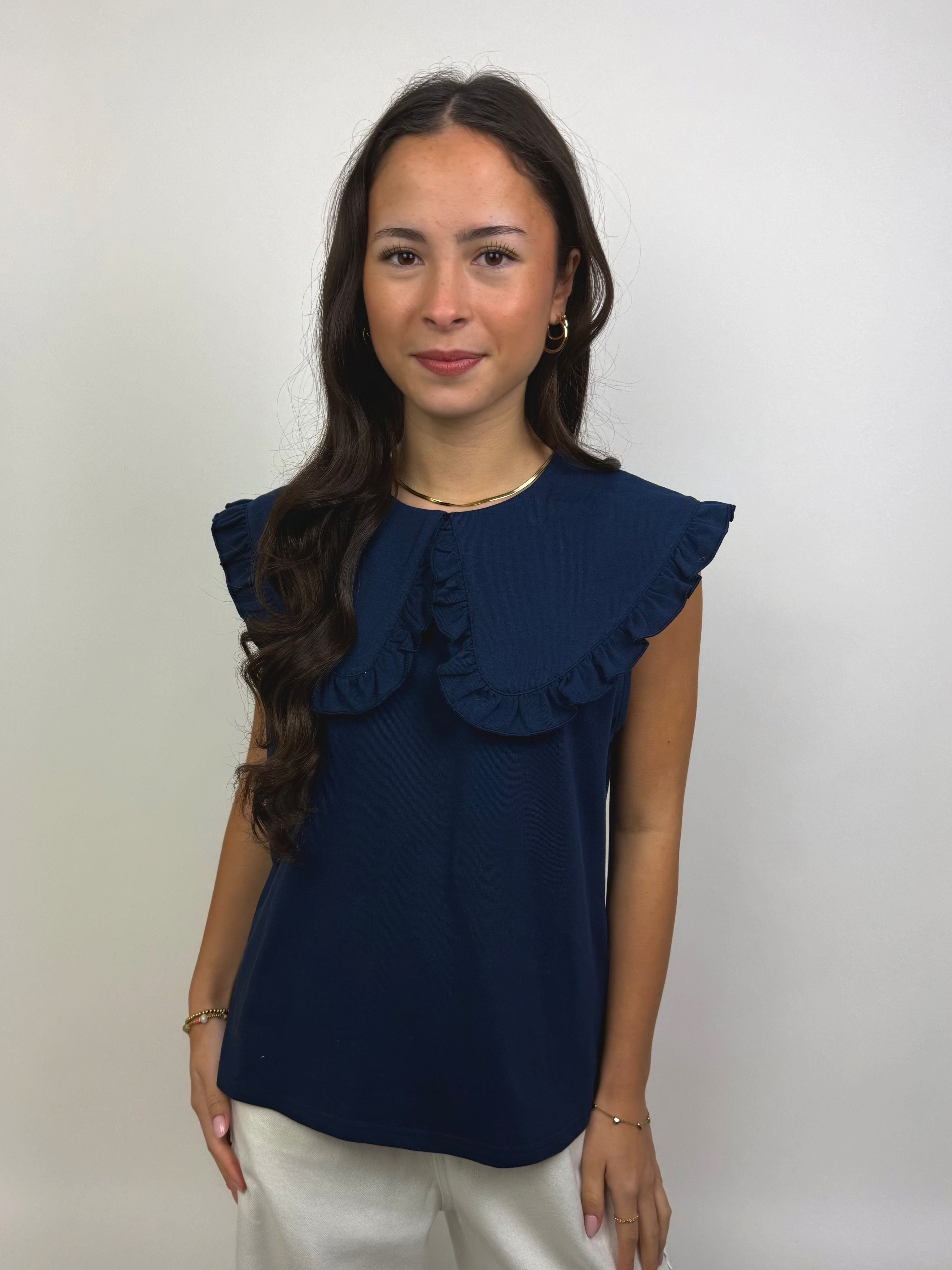Top met Grote Kraag Navy