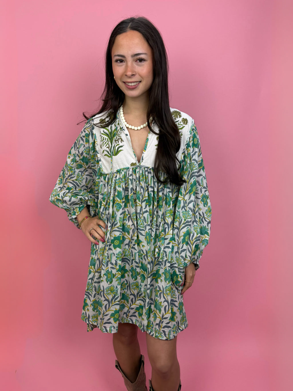 Blockprint Jurk Mini Green