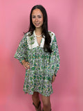 Blockprint Jurk Mini Green