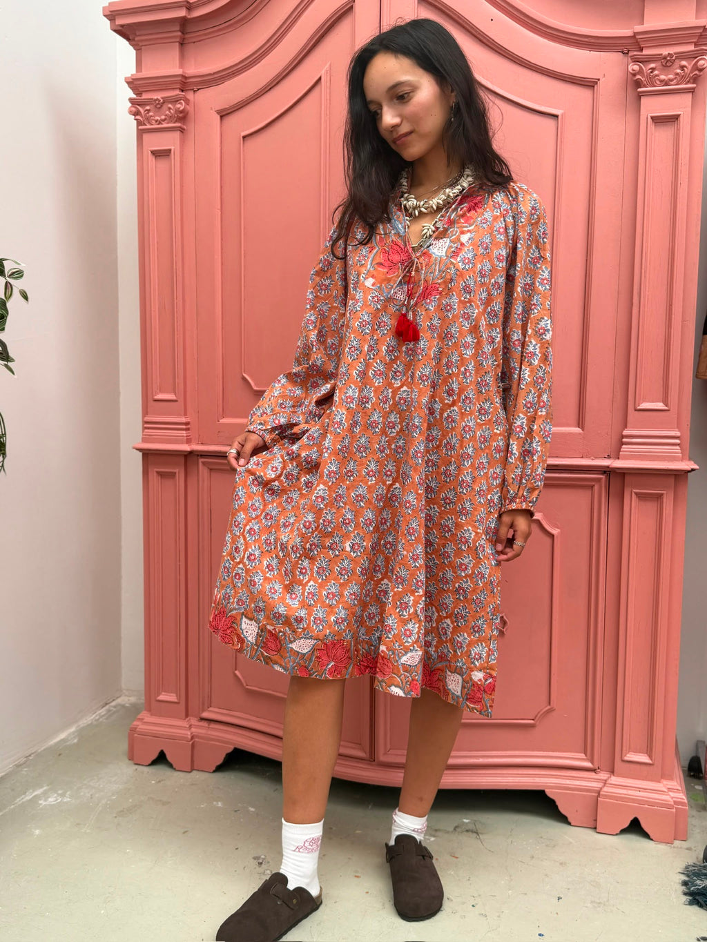 Blockprint Jurk Lang Terracotta