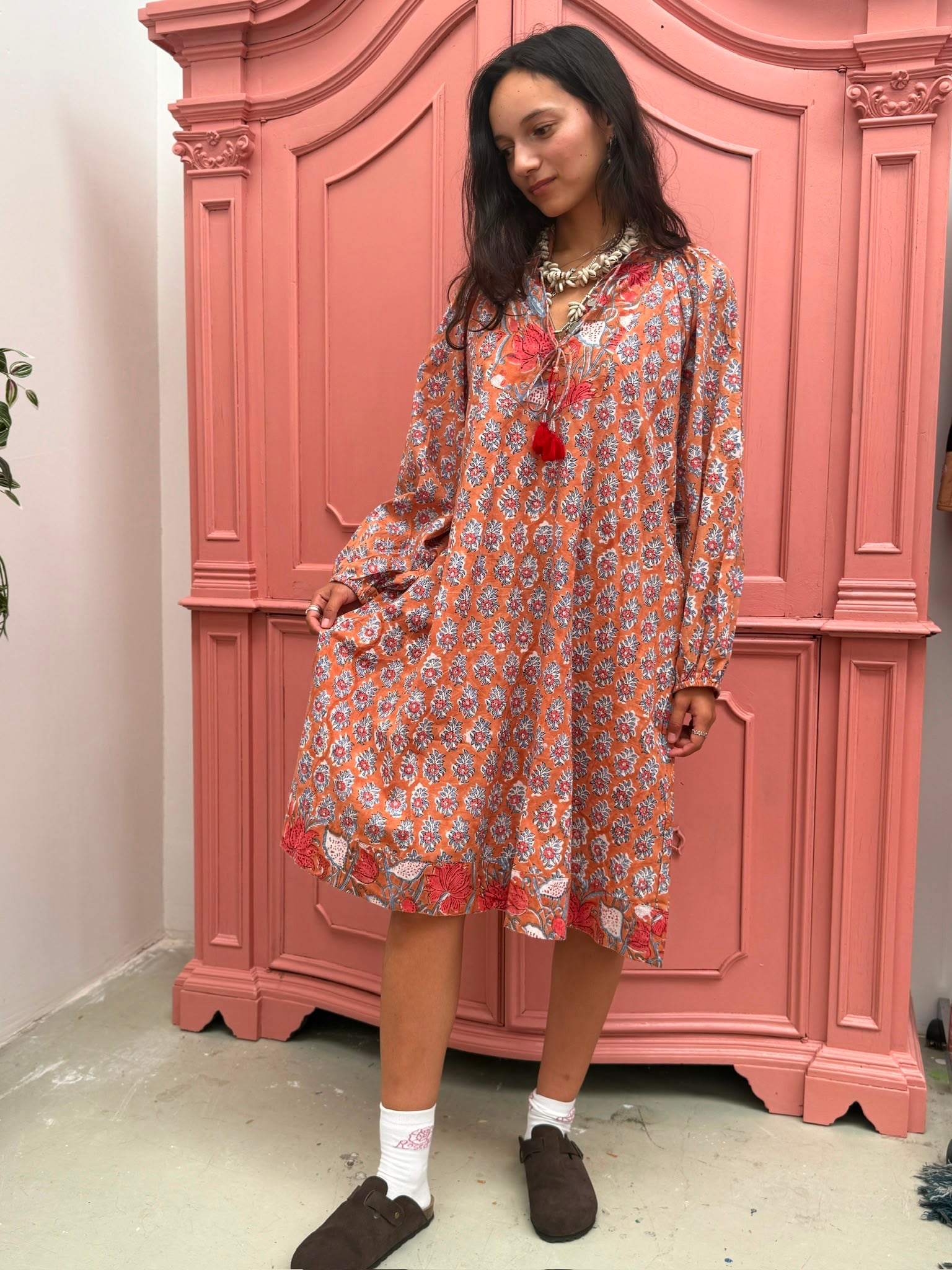 Blockprint Jurk Lang Terracotta