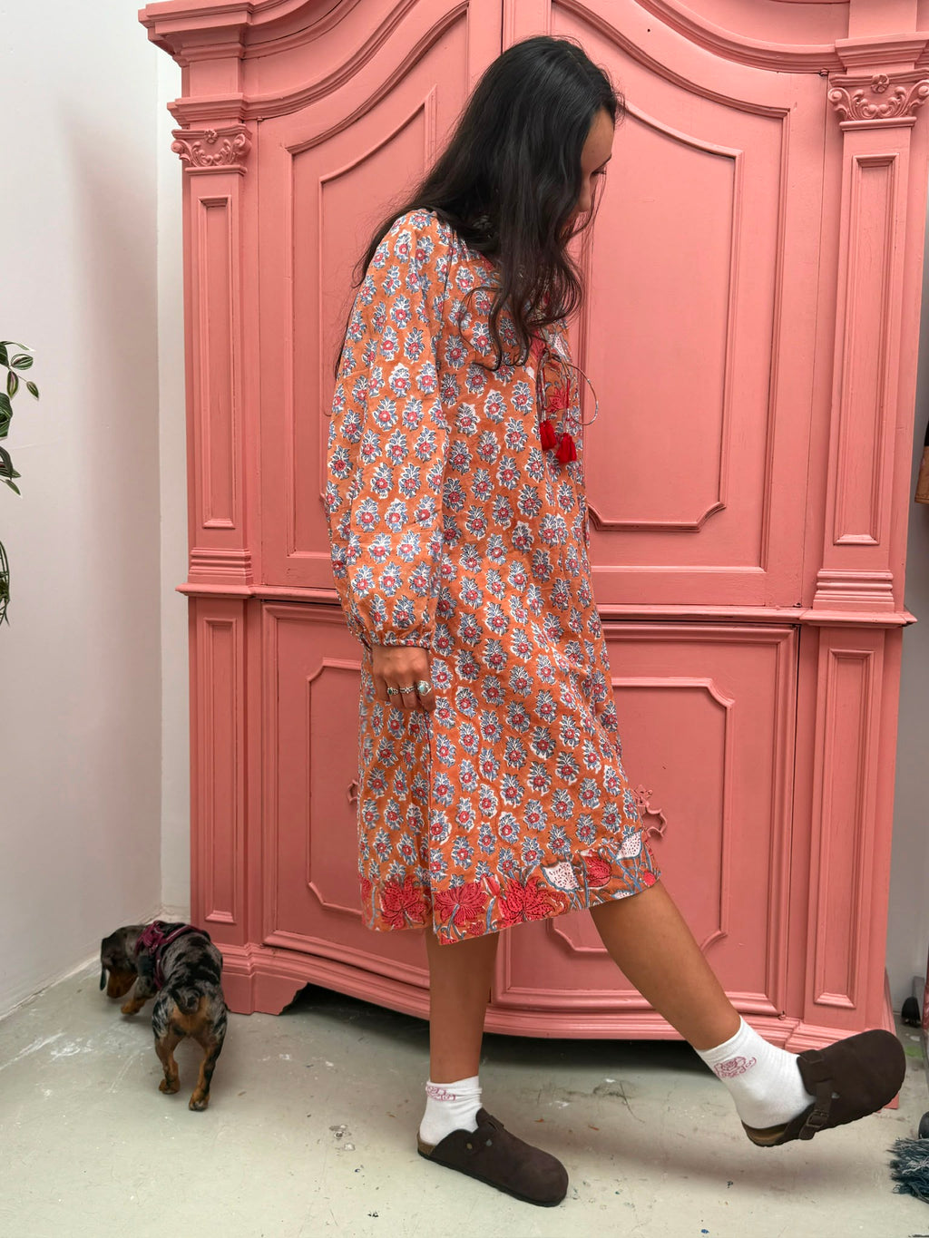 Blockprint Jurk Lang Terracotta