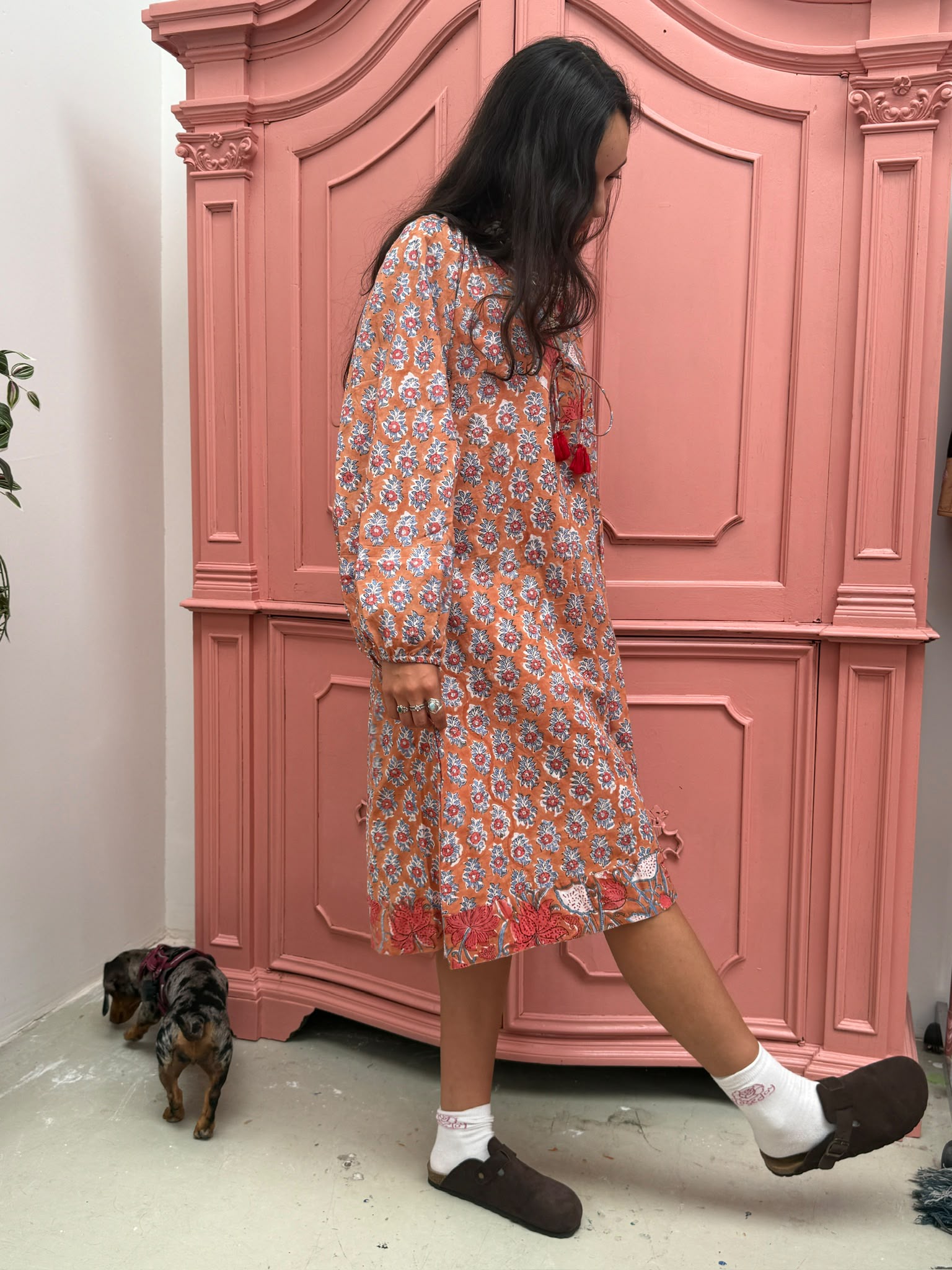 Blockprint Jurk Lang Terracotta