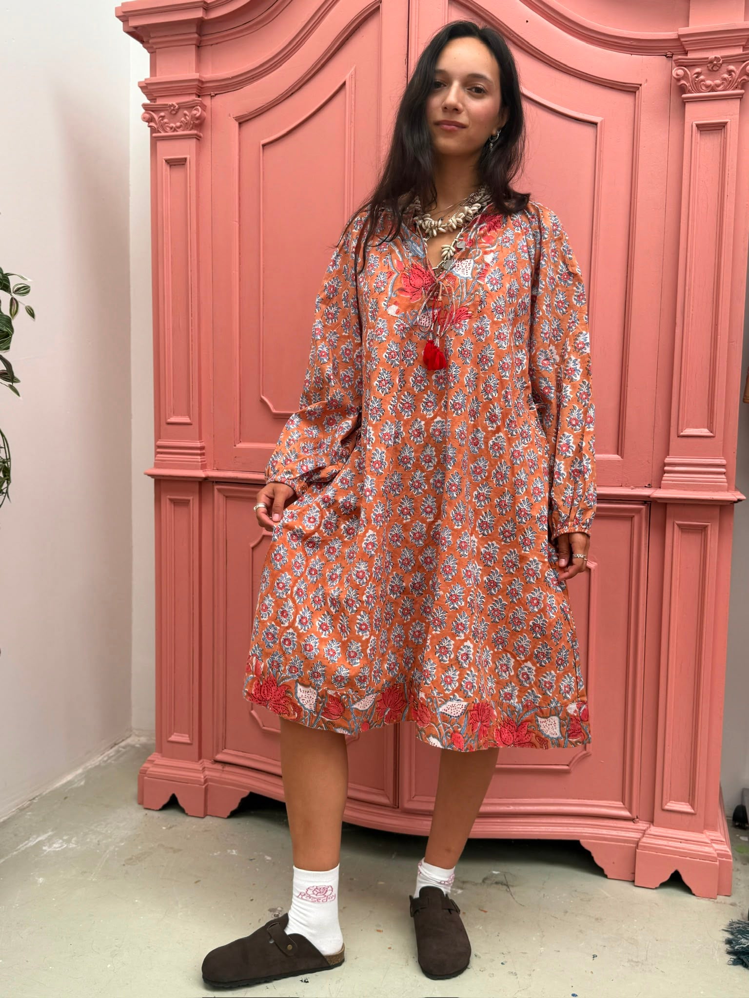 Blockprint Jurk Lang Terracotta