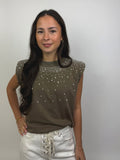 Kaki Top met Diamanten