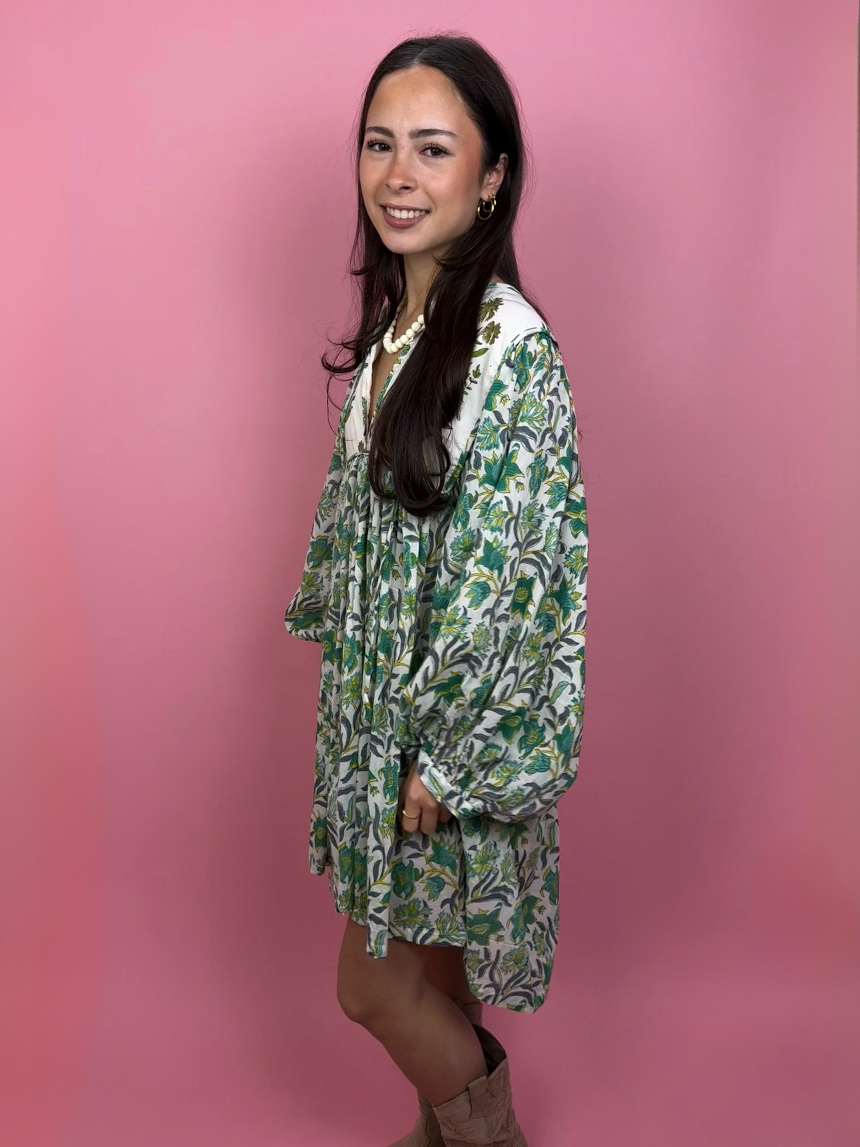 Blockprint Jurk Mini Green