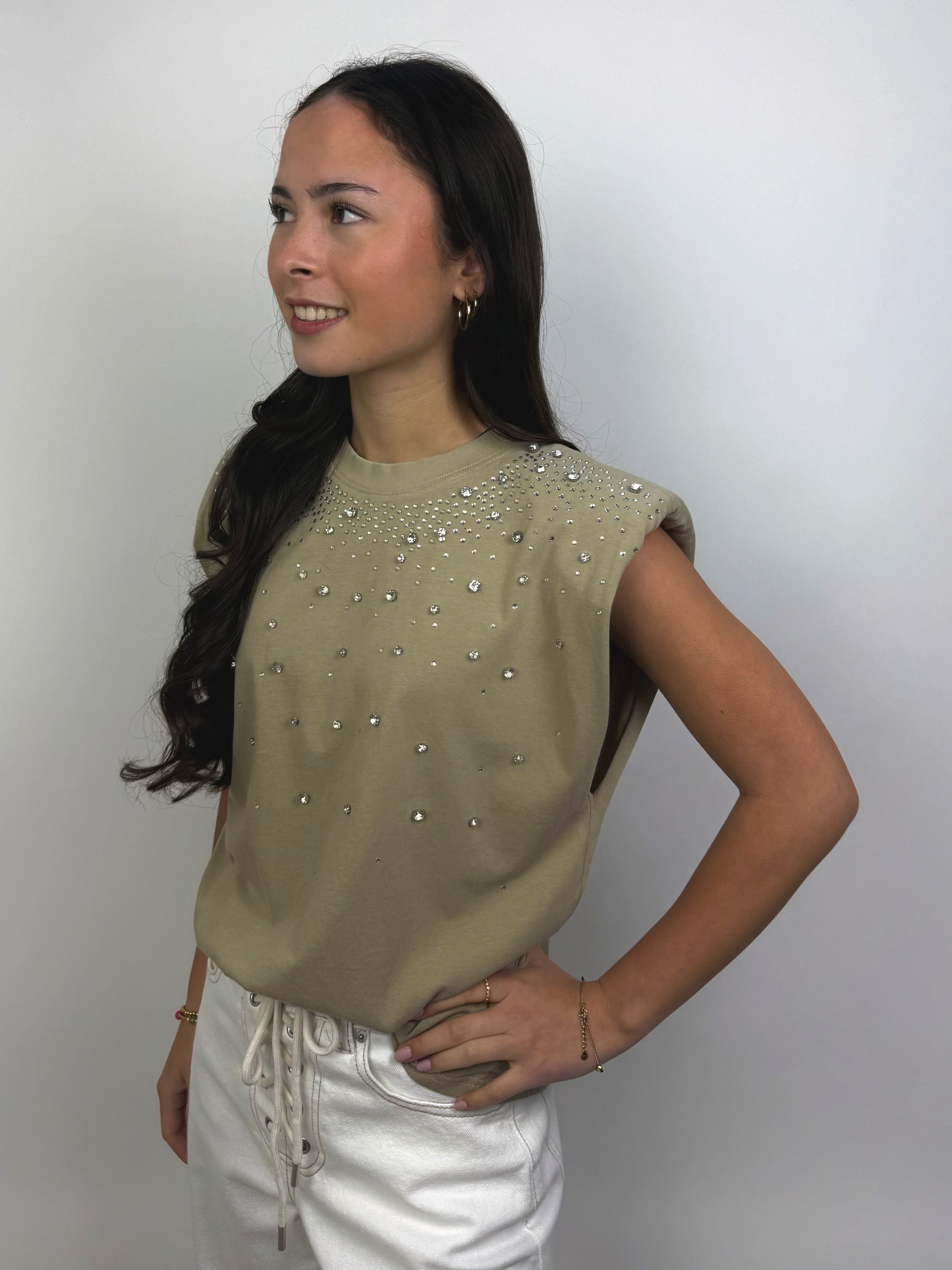 Beige Top met Diamanten