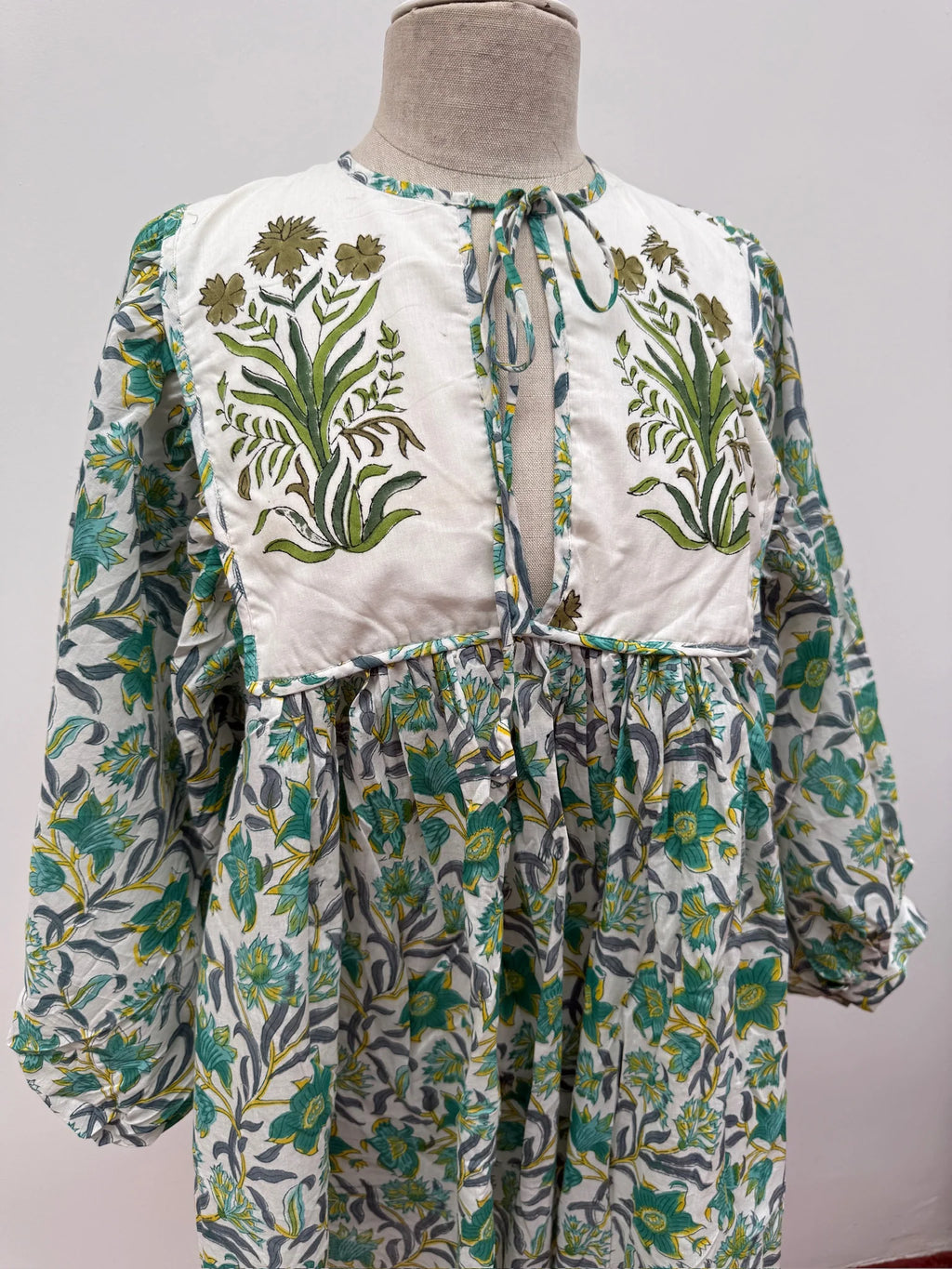 Blockprint Jurk Mini Green