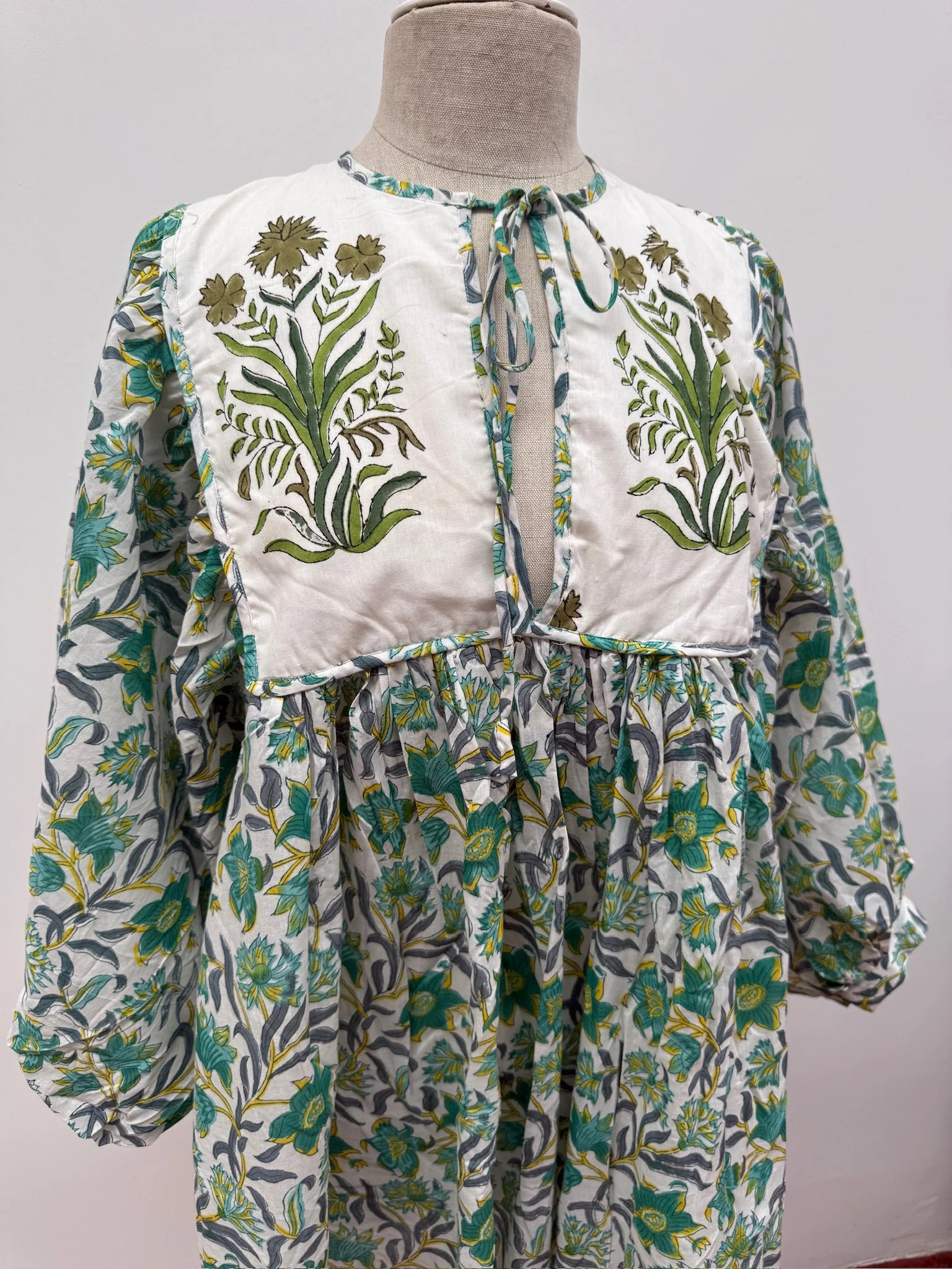 Blockprint Jurk Mini Green