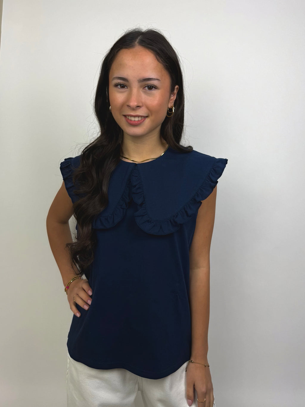 Top met Grote Kraag Navy
