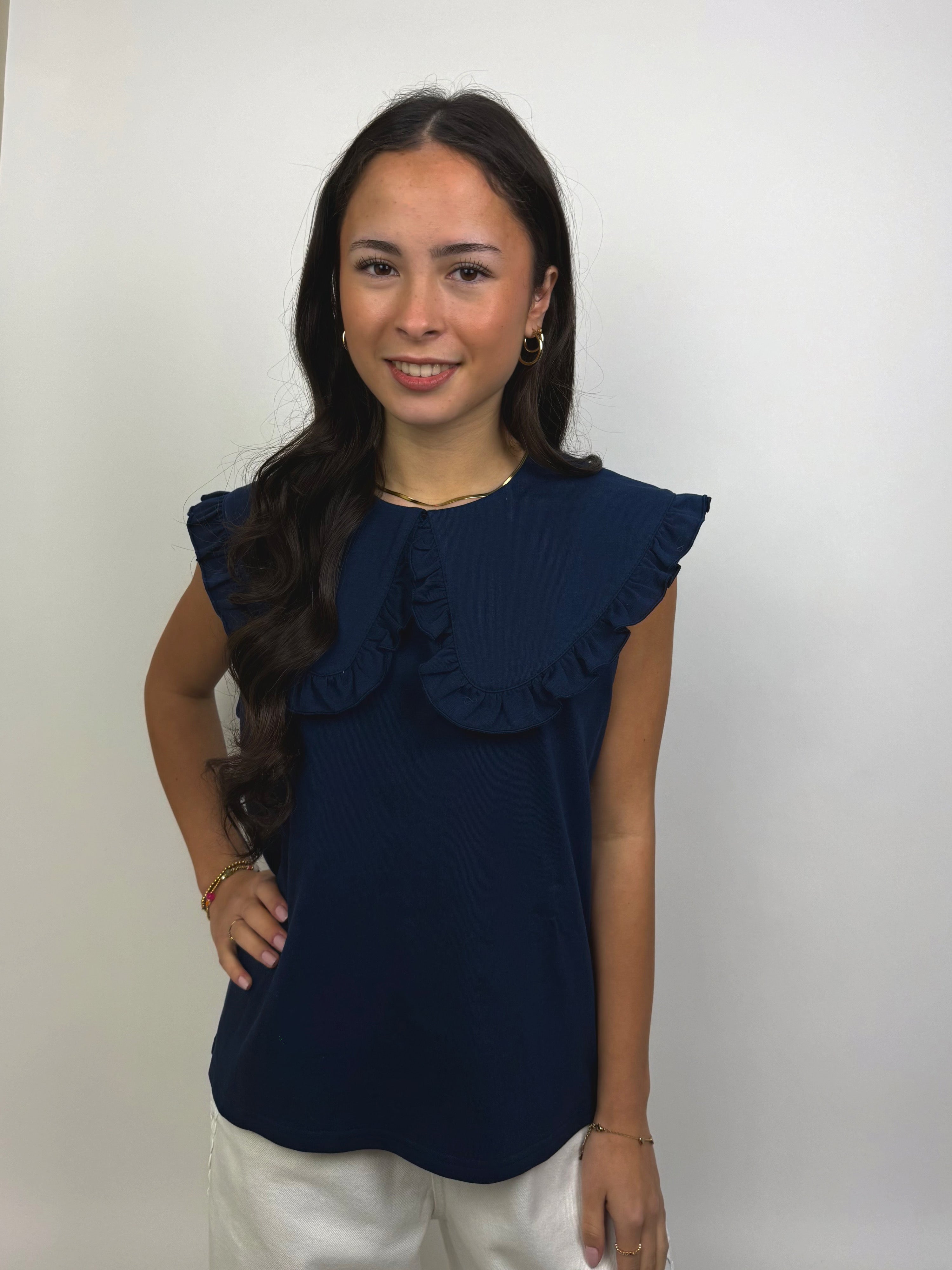 Top met Grote Kraag Navy