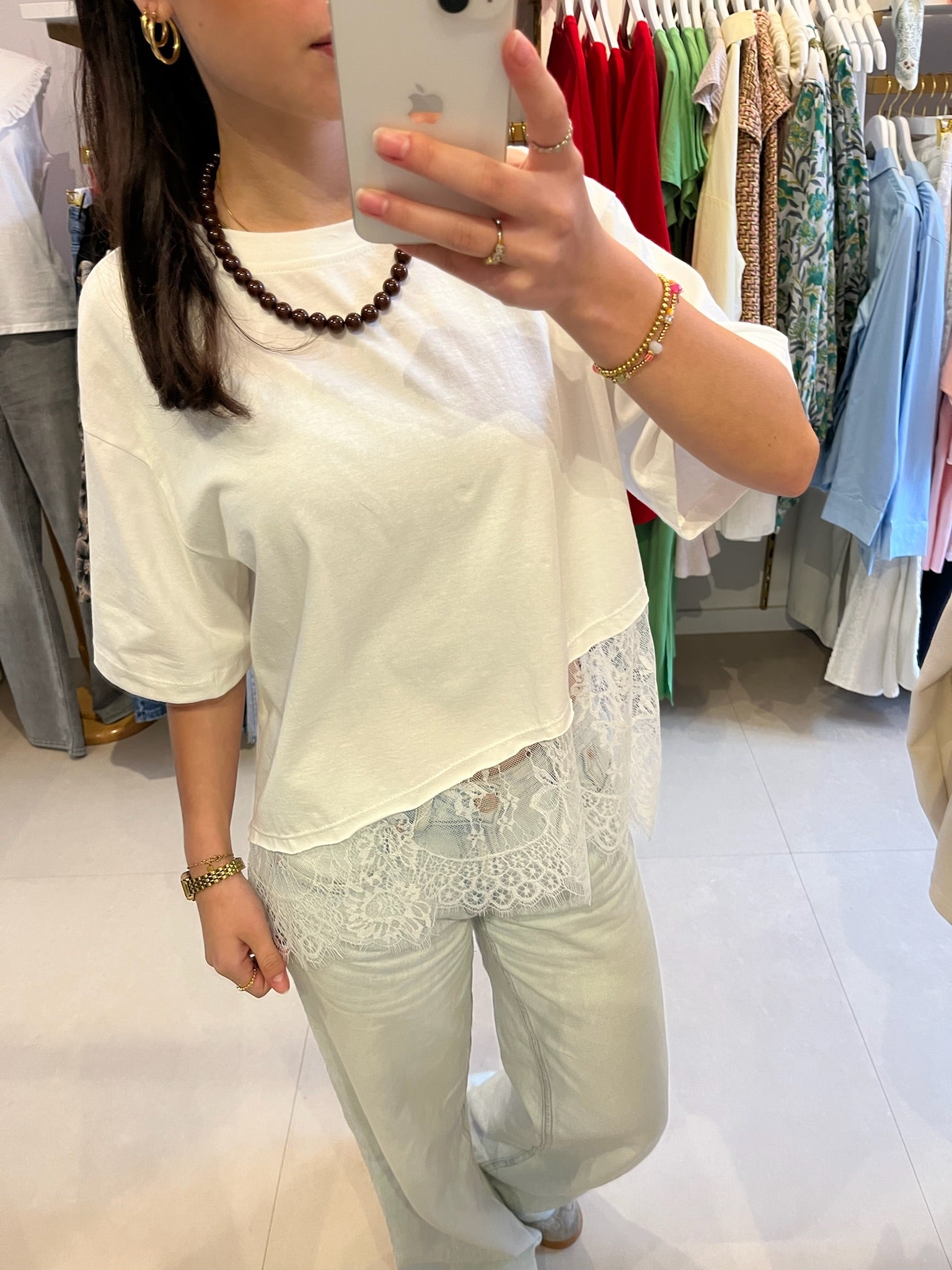 Spitzen-T-Shirt Weiß