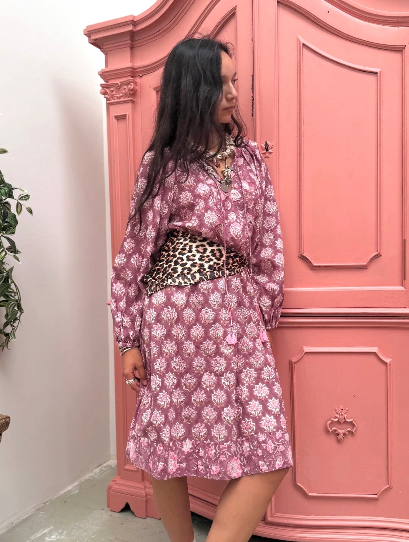 Blockprint Jurk Lang Purple