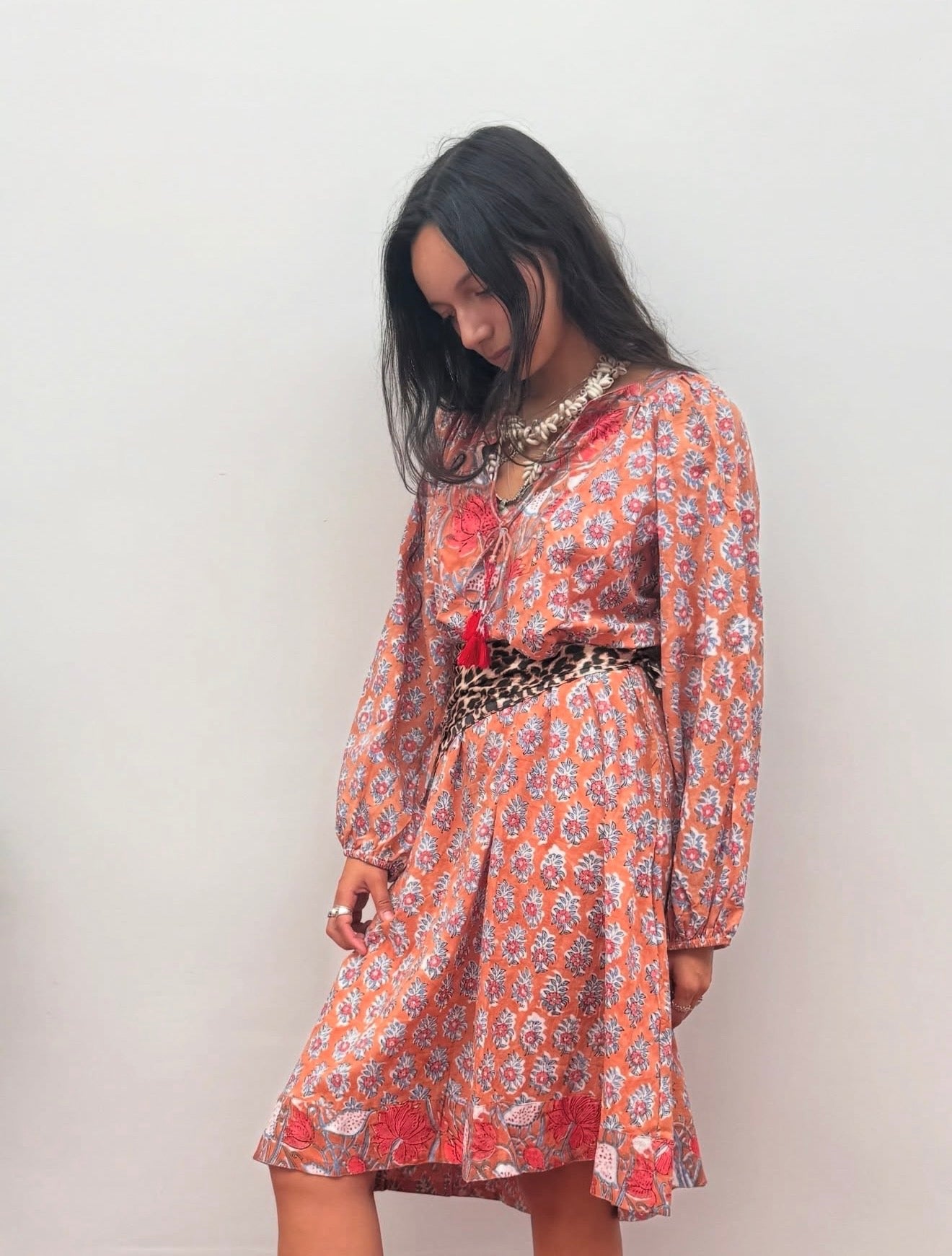 Blockprint Jurk Lang Terracotta