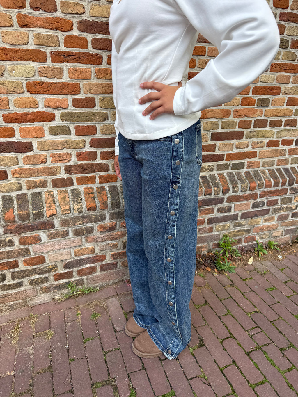 Button Wide Leg Jeans