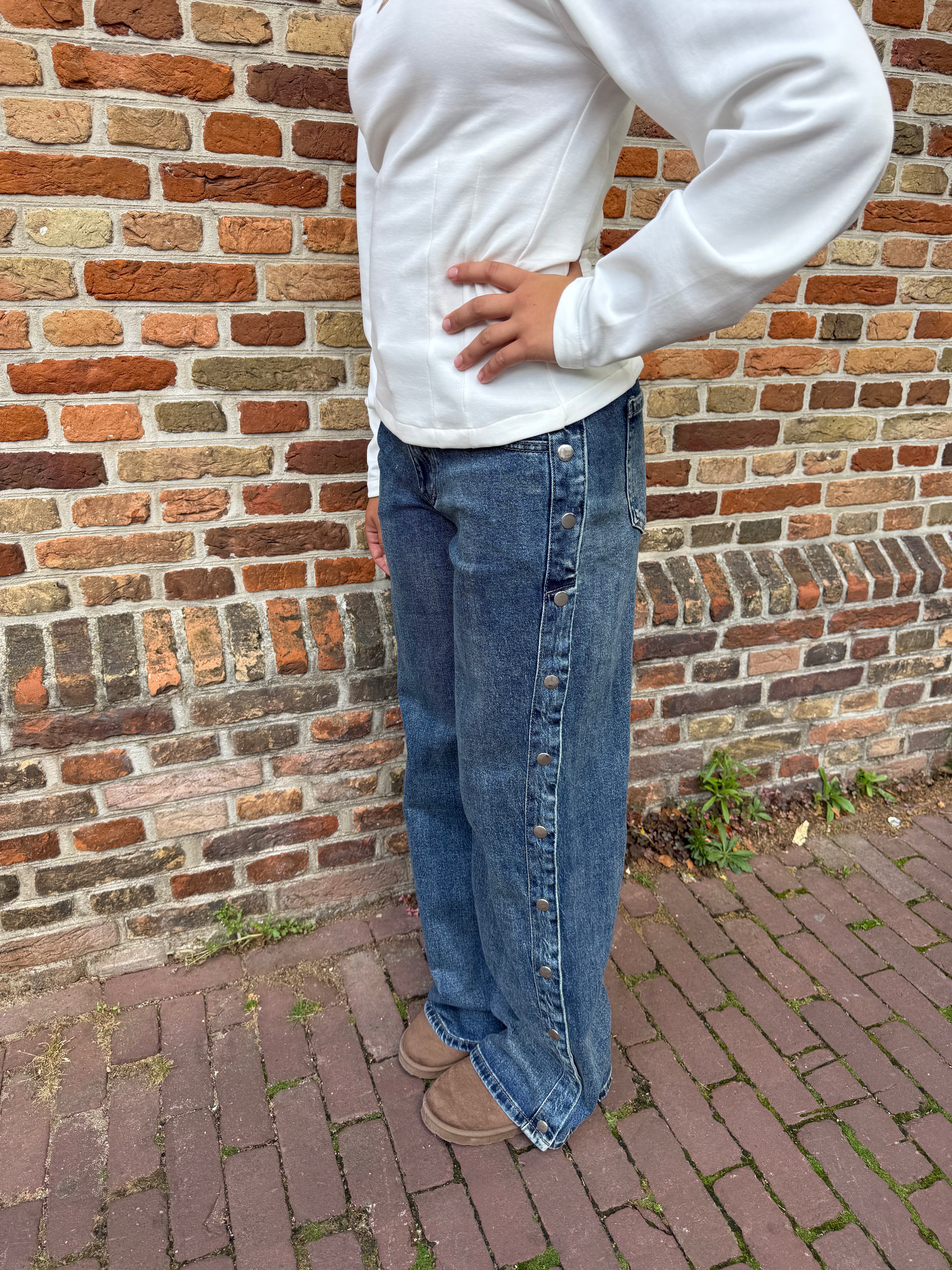 Button Wide Leg Jeans