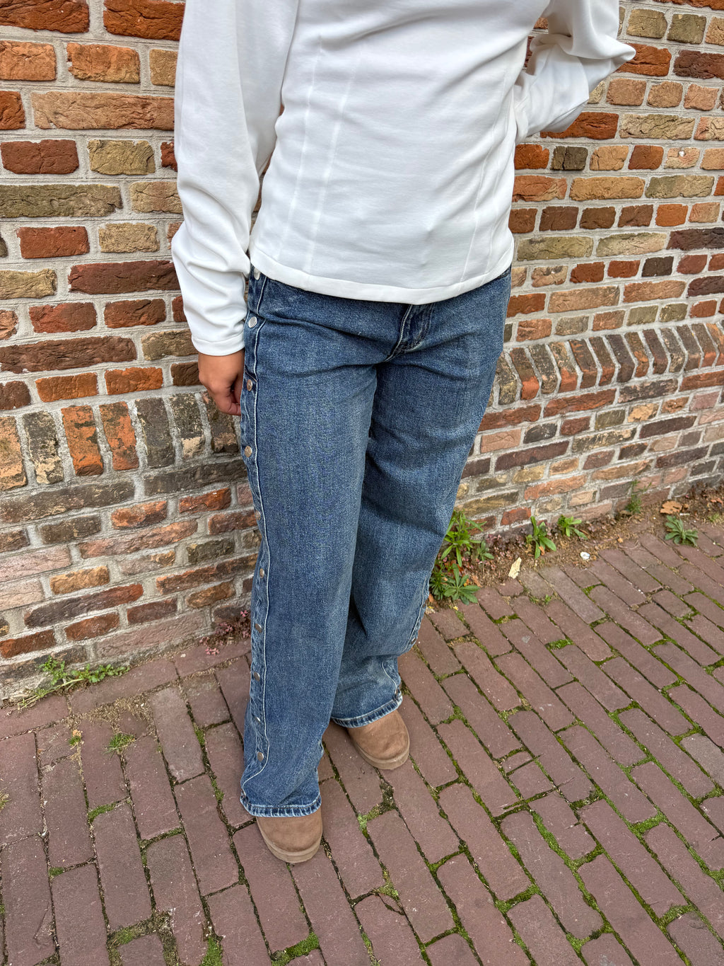 Button Wide Leg Jeans