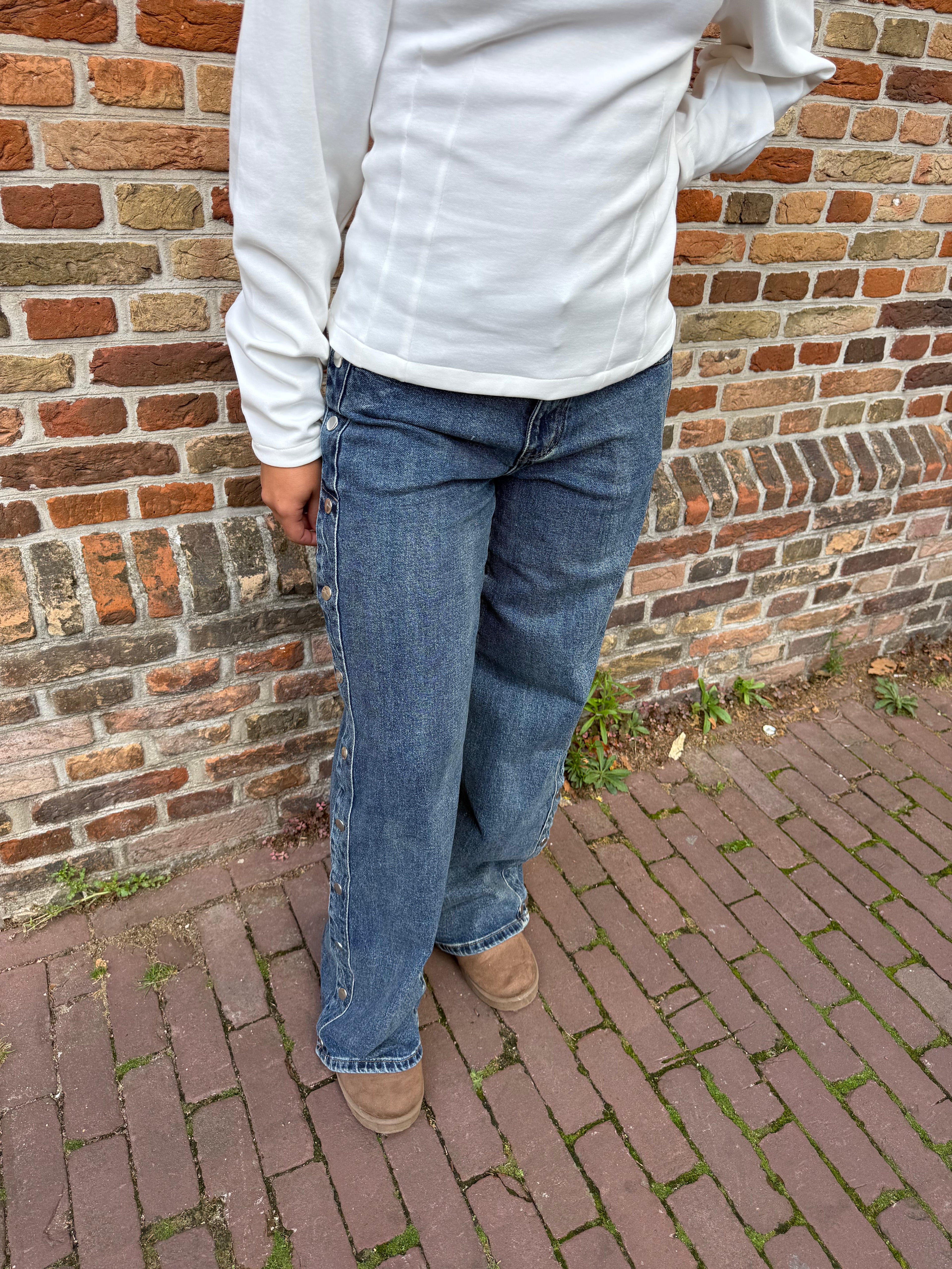 Button Wide Leg Jeans