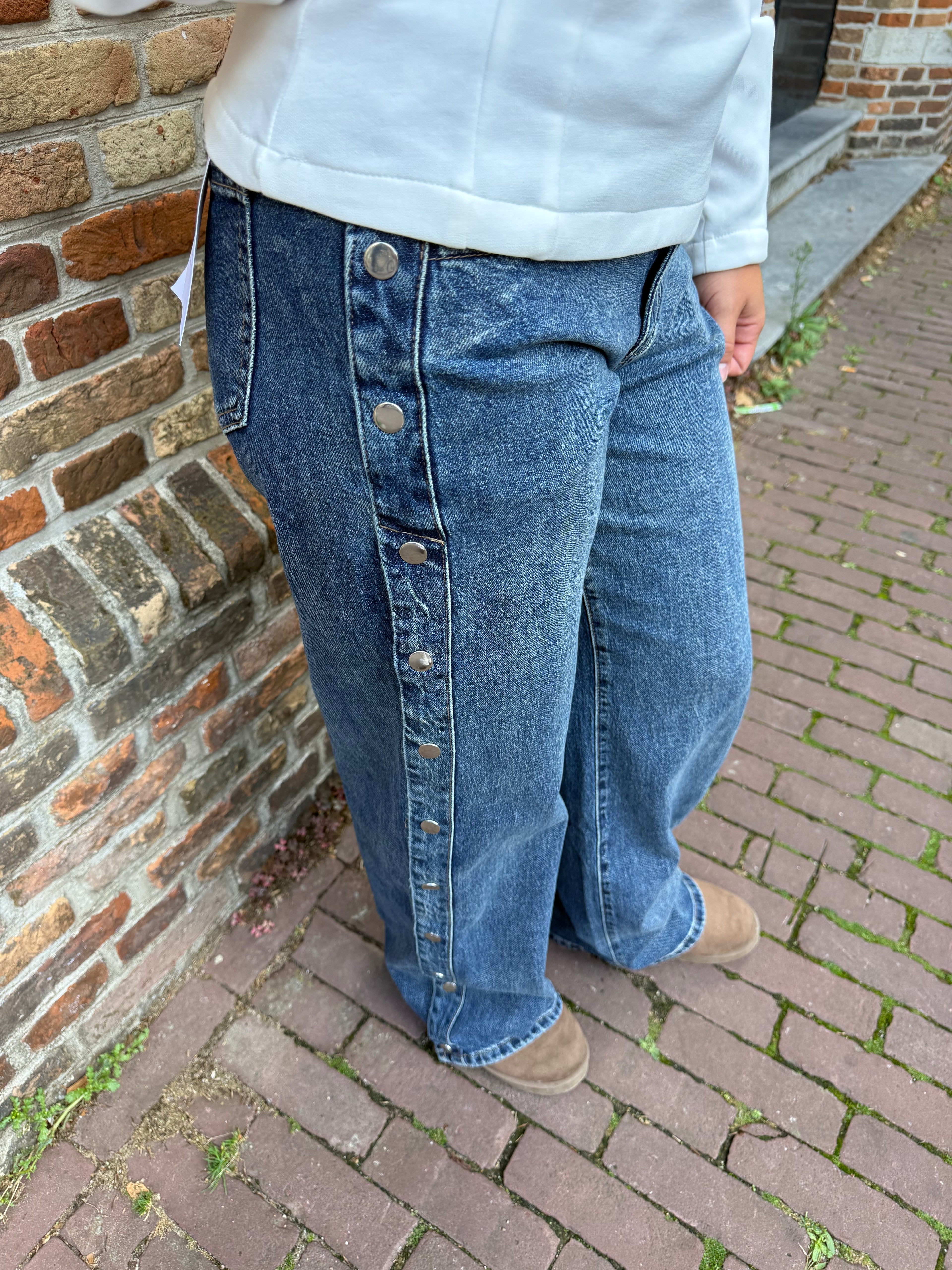 Button Wide Leg Jeans