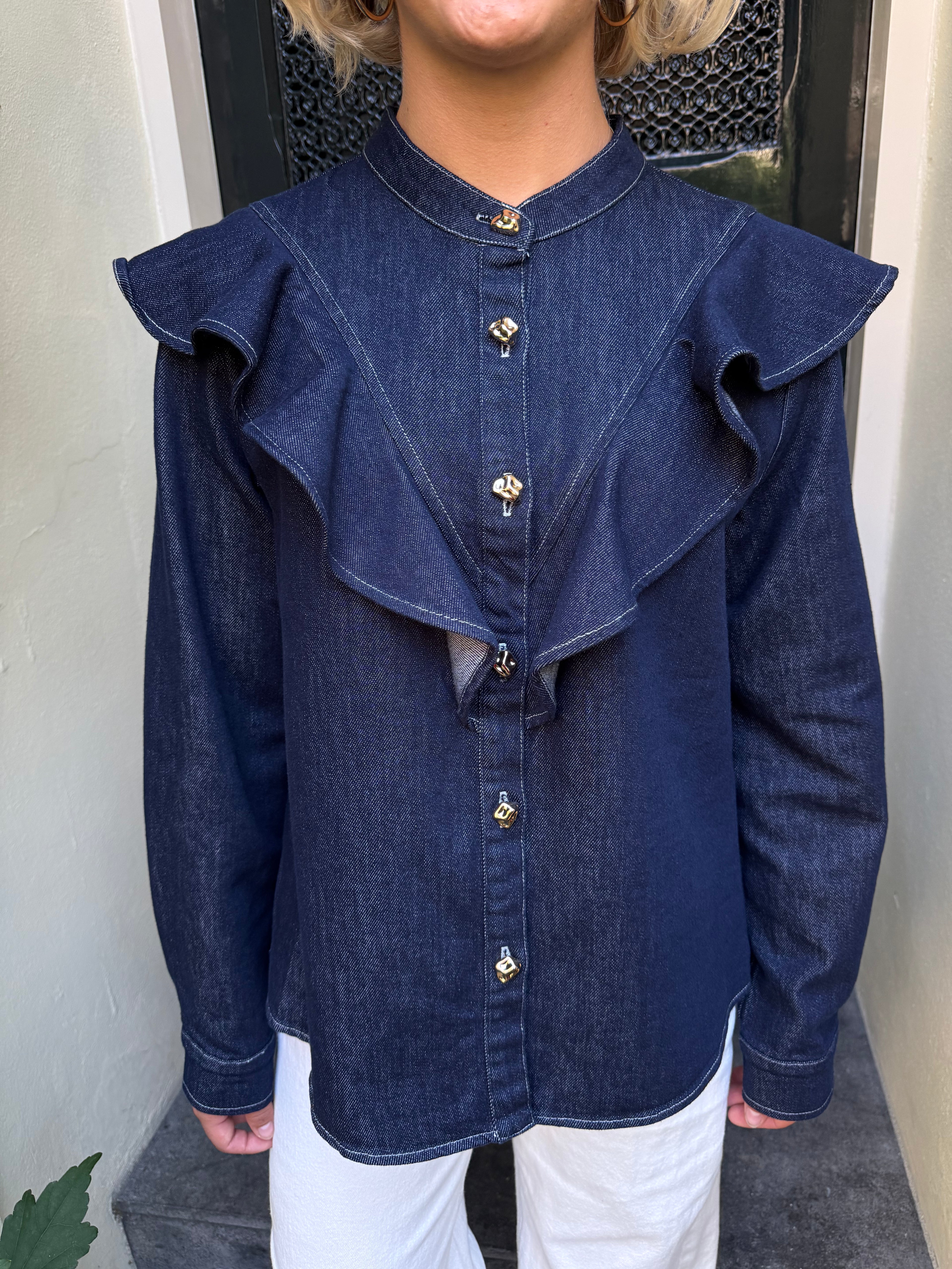 Denim Ruffle Blouse