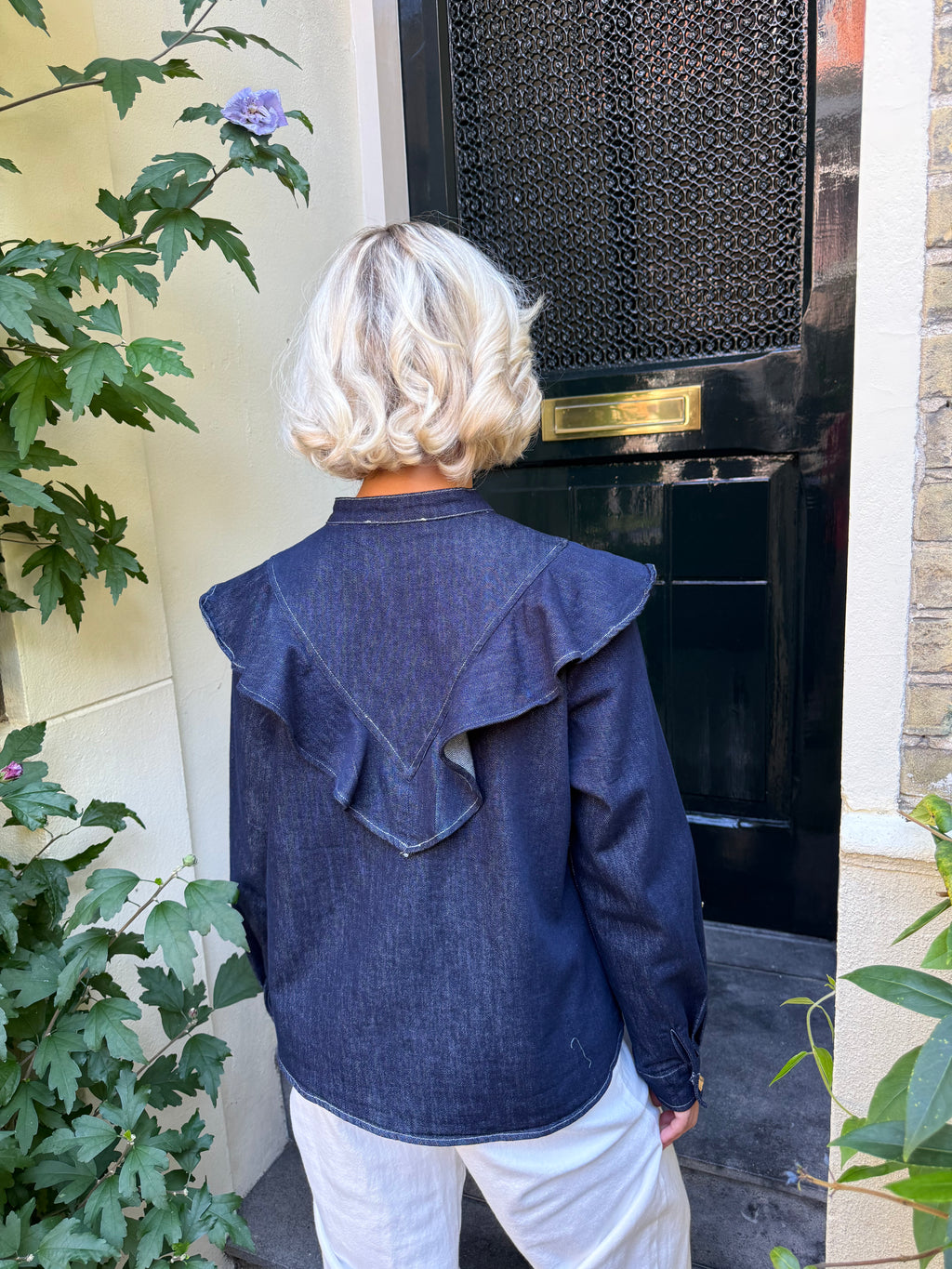 Denim Ruffle Blouse
