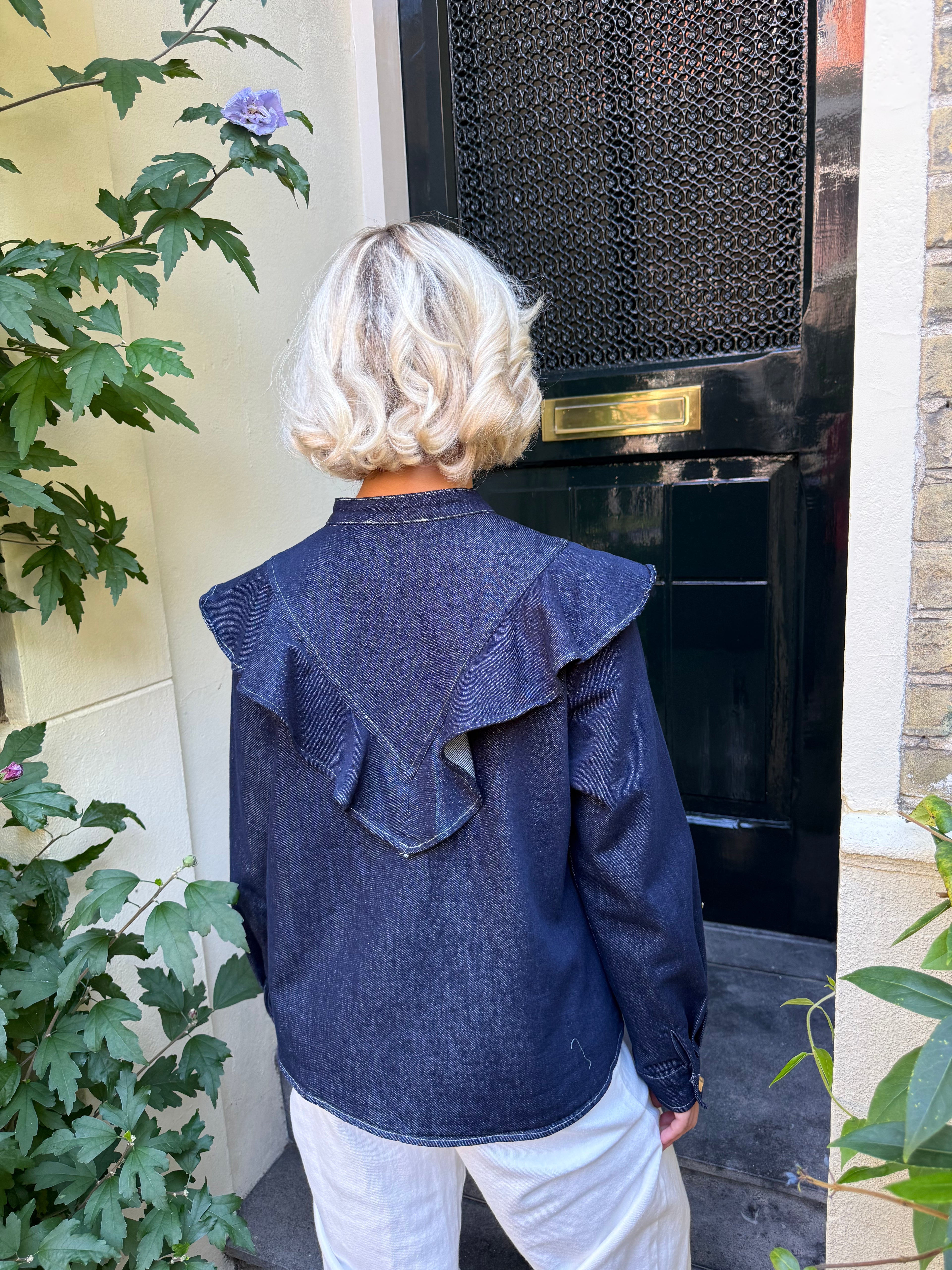 Denim Ruffle Blouse