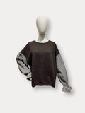 Brown Checkered Sleeve Sweater