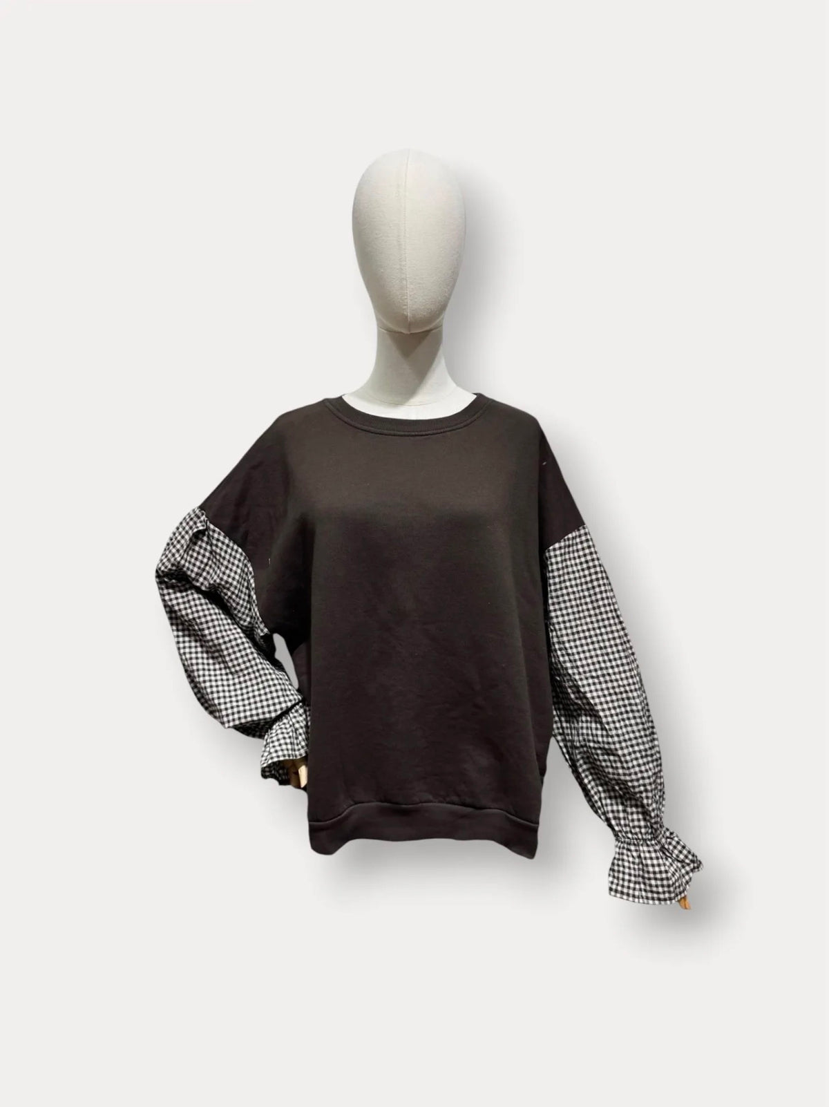 Brown Checkered Sleeve Sweater