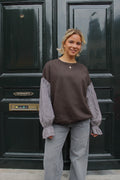 Brown Checkered Sleeve Sweater