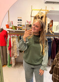 Green Checkered Sleeve Sweater