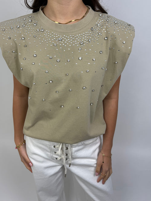 Beige Top met Diamanten