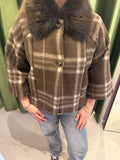 Elegant Geruit Jasje met Faux Fur Kraag