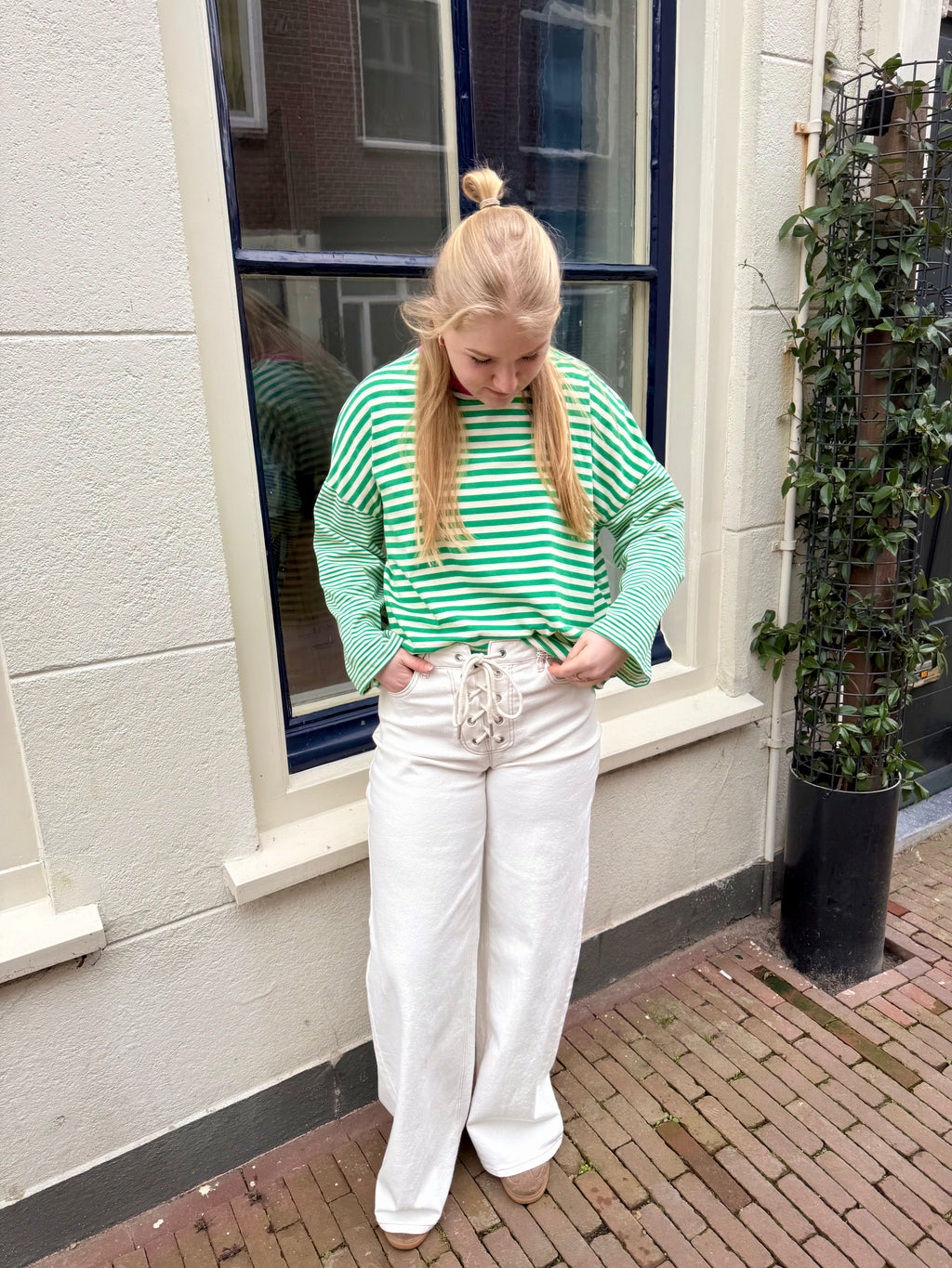 Wide Leg Jeans met Striksluiting