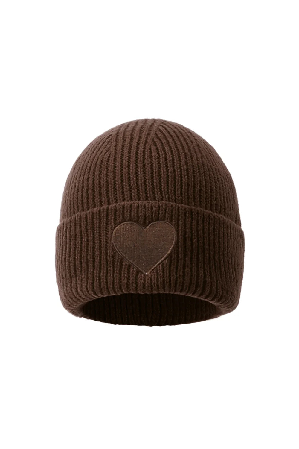 Heart Embroidery Beanie – Brown