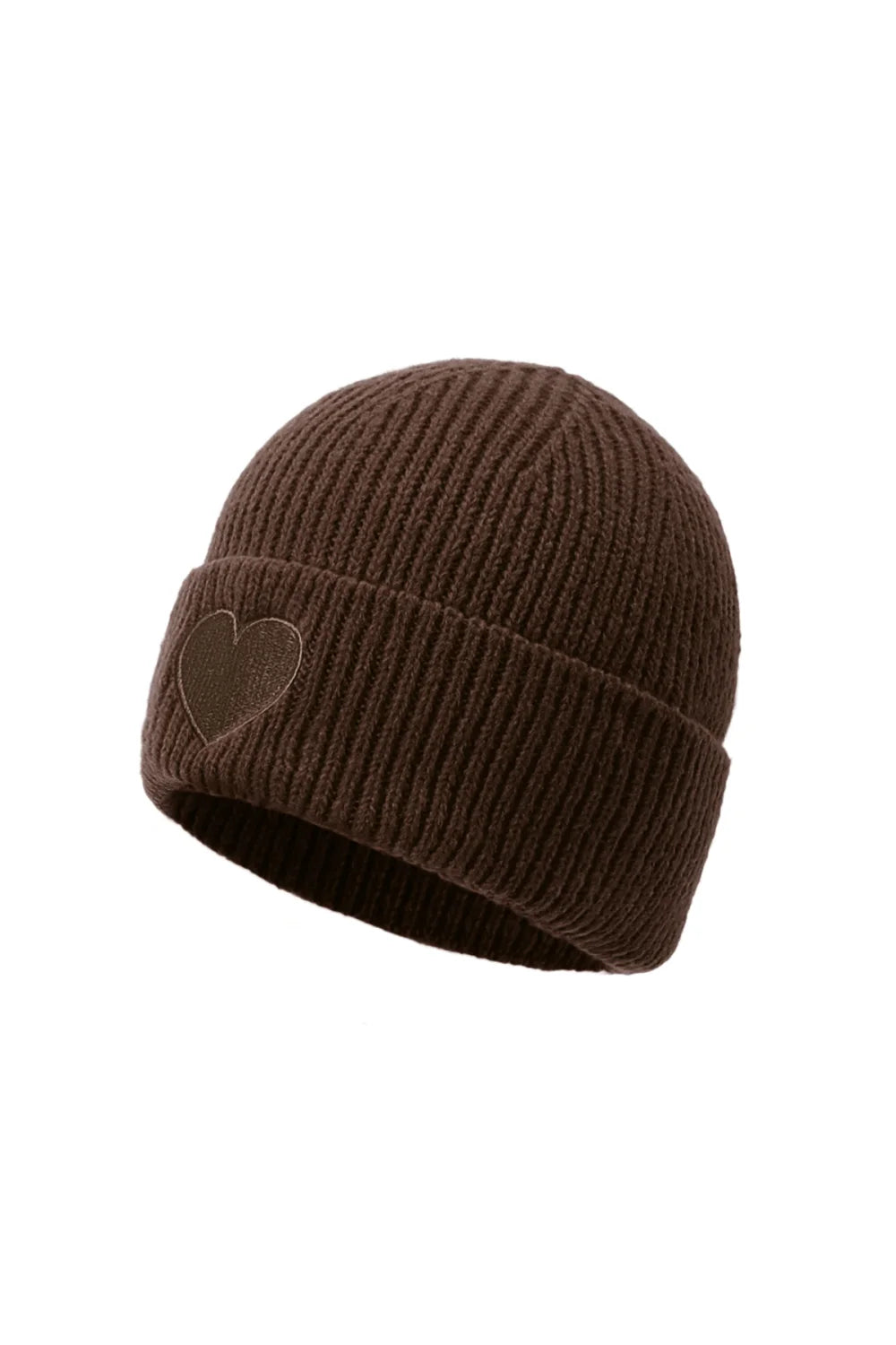 Heart Embroidery Beanie – Brown