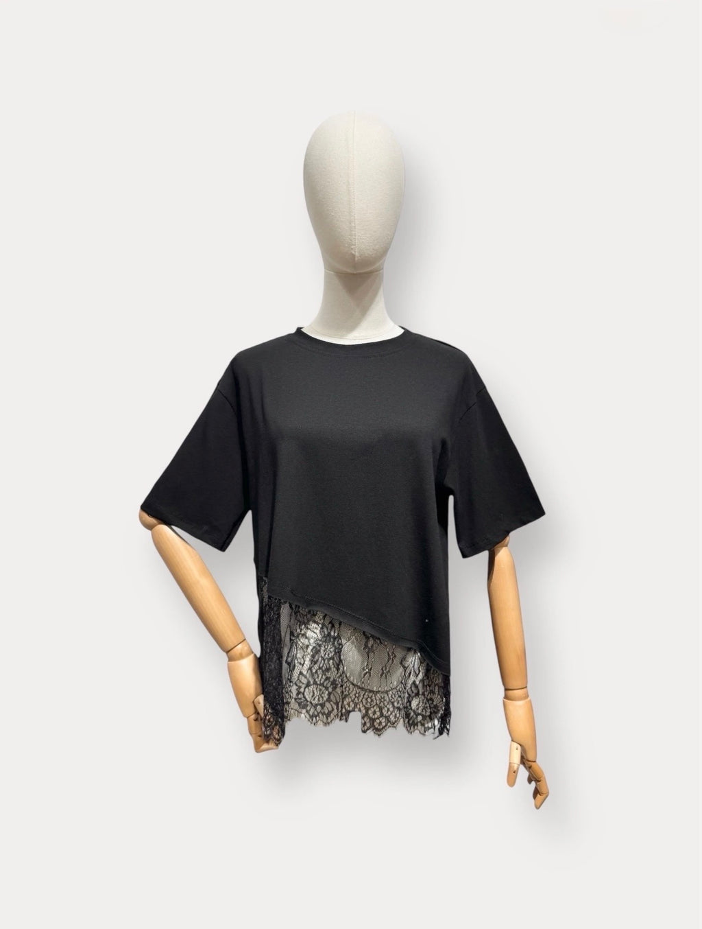 Spitzen-T-Shirt Schwarz