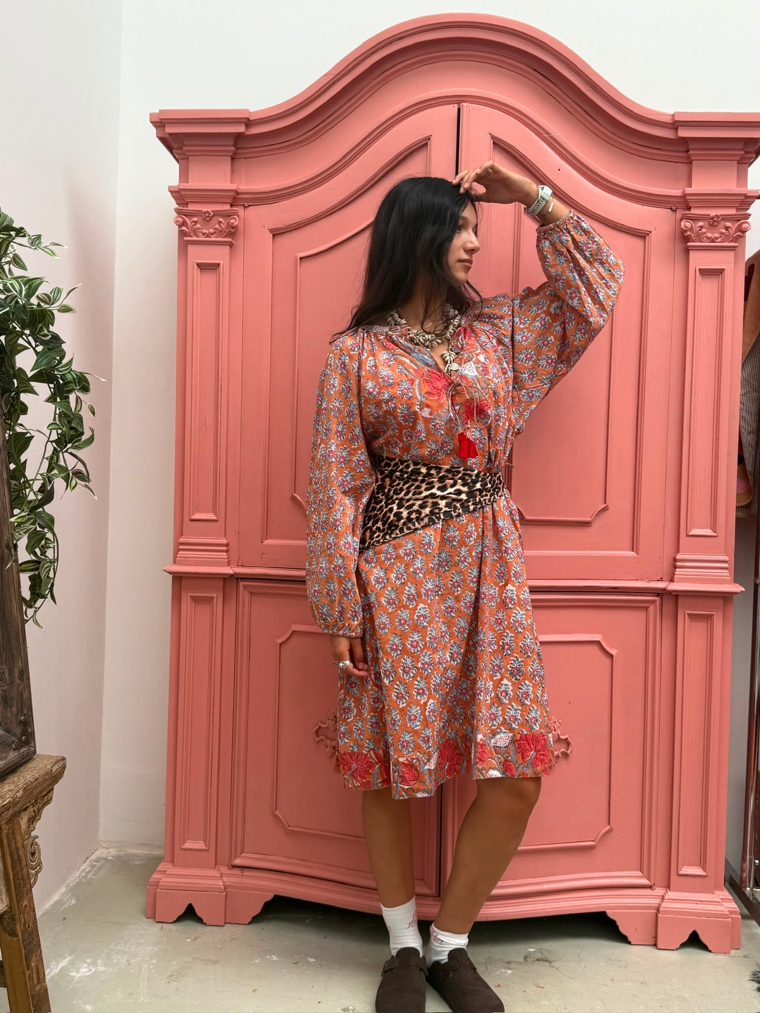 Blockprint Jurk Lang Terracotta